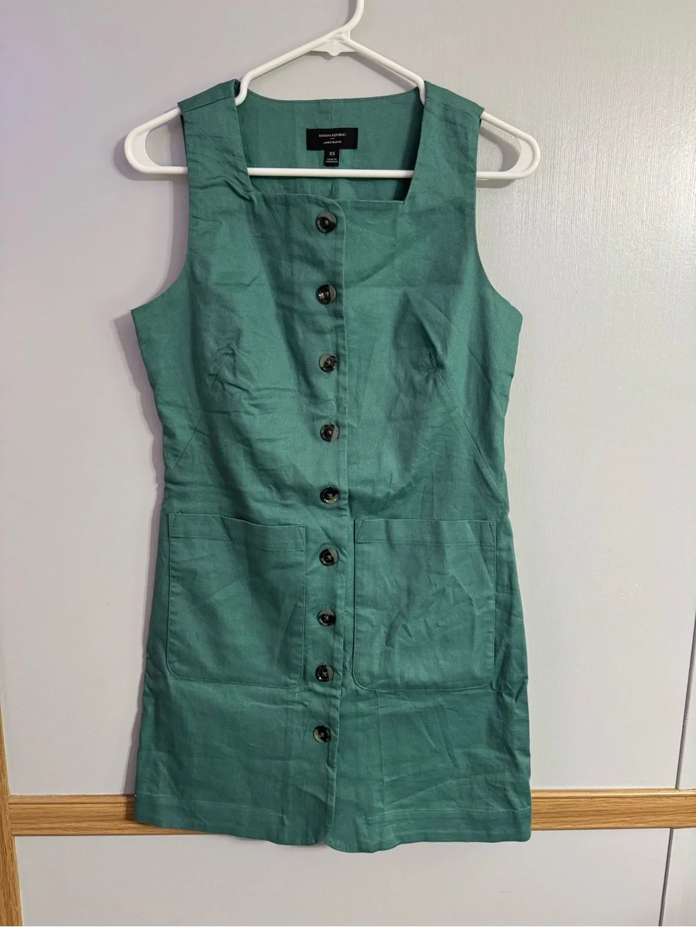 Banana Republic Square Neck Linen Blend Mini Dress Size XS Light Sea Green